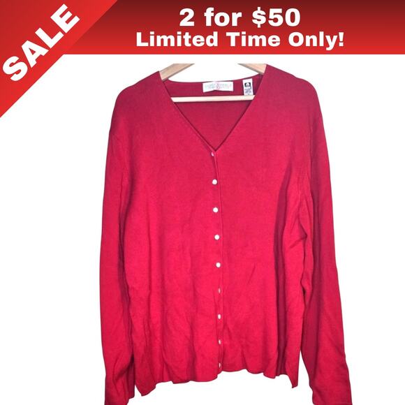 [Sale: 2 for $50!] Valerie Stevens  Red VNeck Button-Up Cardigan Sweater 2X 0203 - Picture 1 of 7